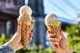 ice cream and Brooklyn Bridge on New York City Food Tour