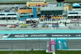 Homestead Miami Speedway aerial view of track and stock cars